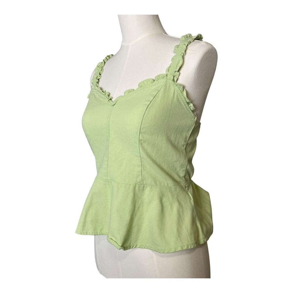 Green Linen Blend Womens Boho Blouse Shirt Top Cottage Indie Fairy Festival M - Picture 4 of 7